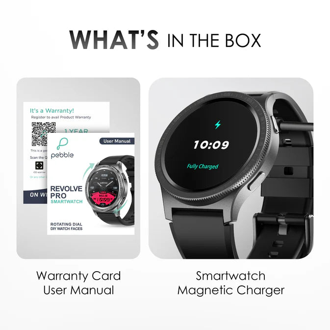 Pebble Revolve Pro - Rotating Bezel 1.43" Ultra Amoled Display, 600 Nits Brightness, Always on Display, High Accuracy Step Count, Metal Build, Premium Strap, BT Calling, DIY Watch Faces, Voice Assistant