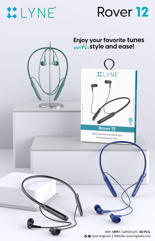 Lyne Rover 12 - Advanced Bluetooth Wireless Earphones With 28H Talk Time, 24H Music, Type-C Charging, 130Mah Battery, 11Mm Speakers, And Dual Mic - Premium Wireless Audio Experience! - In Ear