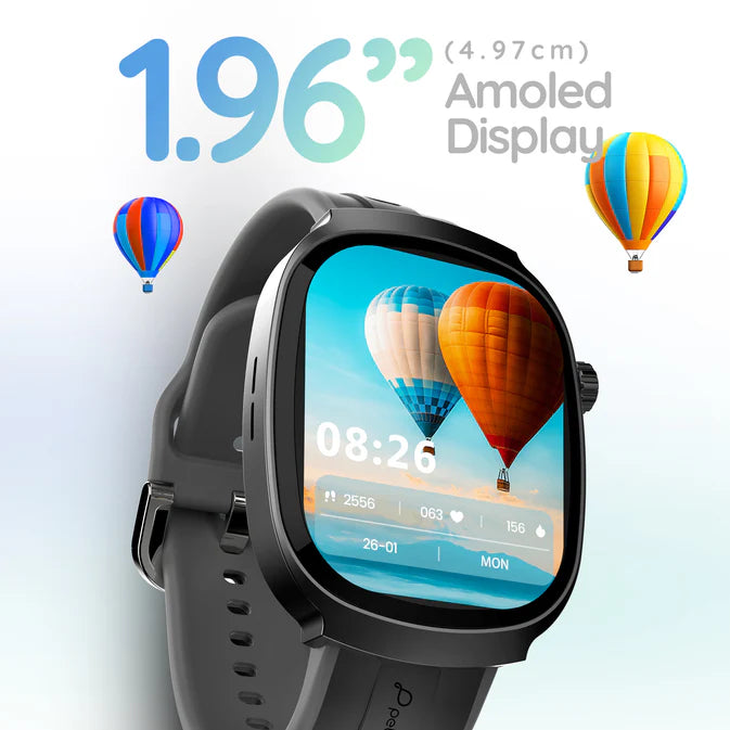 Pebble Axis - 1.96" Amoled Display, Quick Notification, Always on Display, Bluetooth Calling, SpO2 Monitoring, Heart Rate Monitoring, Multiple Sports Modes, Functional Rotating Crown