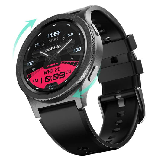 Pebble Revolve Pro - Rotating Bezel 1.43" Ultra Amoled Display, 600 Nits Brightness, Always on Display, High Accuracy Step Count, Metal Build, Premium Strap, BT Calling, DIY Watch Faces, Voice Assistant